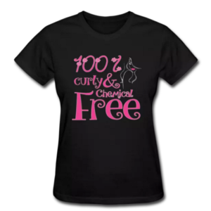 100 Percent Curly and Chemical free t-shirt pink text flowers woman silhouette natural hair