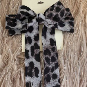 Black and Grey Women's Large Animal Cheetah Print Clip Bow
