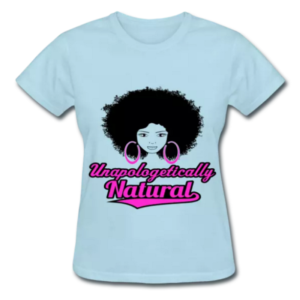 Unapologetically natural black woman with giant afro and big hoop earrings | curly thick hair | pink girly t-shirt