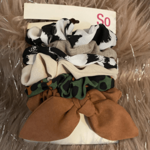 Hair Scrunchies | Set of 6 High Quality Large Hair Ties | Green - Brown - Tan - Black & White