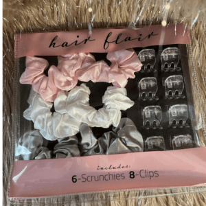Set of 6 Hair Scrunchies | Girly | Pink Satin | Hair Ties | Clear Jaw Clips
