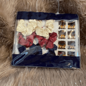 Set of 6 Hair Scrunchies | Set of 8 Brown Cheetah Print Jaw Clips | High Quality Medium Satin Hair Ties Burgundy - Blue - Ivory | Hair Flair