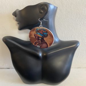 African Head Wrap Wooden Dangle Earrings | Gorgeous Melanated Woman With Pearls | Afrocentric Jewelry | Turban Drop Earrings