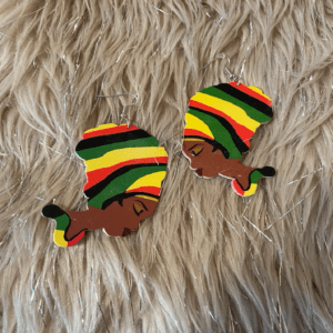 Colorful Natural Hair Head Wrap Wooden Dangle Earrings | African American Woman Turban Afrocentric Jewelry