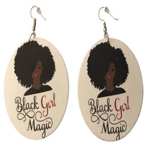 Black Girl Magic African American Woman With Fro Earrings - Wooden Afrocentric Curly Hair | wooden unique afrocentric jewelry black woman red lipstick