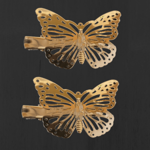 Two Gold Butterfly Hair Clips | Girls Hair Butterflies Pin Accessories | Womens Unique Butterfly Barrette | Hair Jewelry For Updos Ponytails