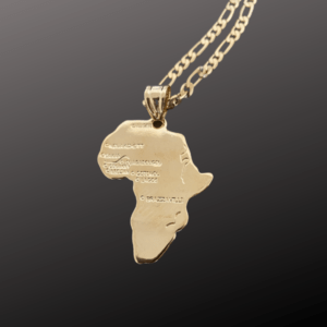 Africa Map Gold Plated Pendant Charm Fashion Necklace 24” Long Figaro Rope Chain for Women African Countries.
