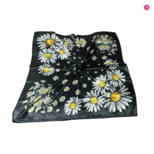 Black Daisy Satin Hair Scarf | Large Silky Square Turban For Wrapping Natural Hair and Laying Edges