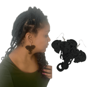 Large Black Wooden Elephant Dangle Earrings