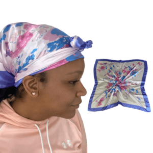 Purple Rose Butterfly Satin Hair Scarf | Large Silky Square Turban For Wrapping Natural Hair and Laying Edges | Bed Sleep Scarf
