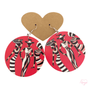 Three Black Queens Red Wooden Dangle Earrings | African American Women Afrocentric Jewelry