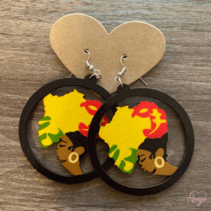 Wooden Jamaican Africa Map Black Woman Afro Dangle Earrings