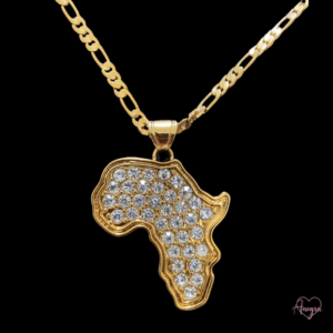 Africa Map Rhinestone Gold Plated Pendant Charm Fashion Necklace 24” Long Chain for Women