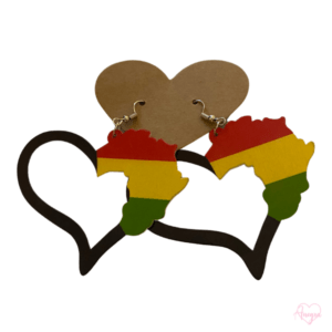 Africa Heart Wooden Afro Dangle Earrings | Natural Hair Motherland Map of Africa Jamaican African Statement Afrocentric