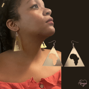 Africa Map Gold Mirror Afro Dangle Earrings | Large Acrylic Triangle Statement Afrocentric Symbolic Tribal Motherland Earrings