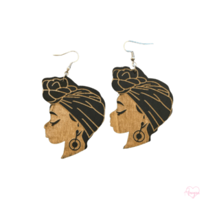 African Head Wrap Wooden Dangle Earrings | Gorgeous Natural Hair Melanated Black Woman Symbolic Afrocentric Jewelry