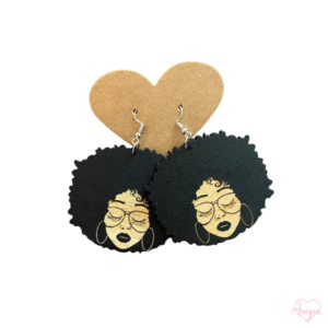 Afrocentric Woman with Afro Glasses and Black Lipstick Earrings | Wash and Go Curly Hair Fro