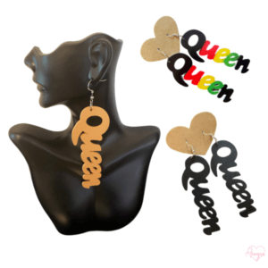 4" Long Black Queen Large Wooden Afro Dangle Earrings | Natural Hair Black Girl Magic Jamaican African Statement Afrocentric