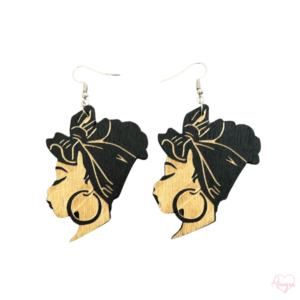 African Goddess Turban Wooden Dangle Earrings | Gorgeous Natural Hair Melanated Black Woman Symbolic Afrocentric Jewelry