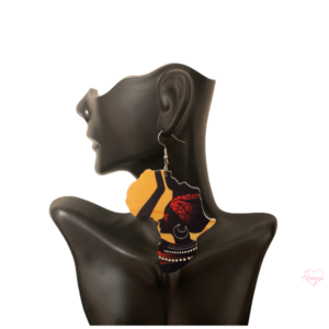 Large Wooden Africa Map Turban Women's Afro Dangle Earrings | Lightweight Statement Afrocentric Symbolic Tribal Motherland Earrings