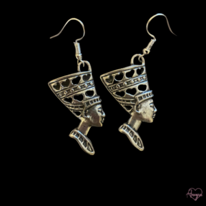 Queen Nefertiti Symbolic Egyptian Silver Dangle Drop African Pharaoh Earrings | Ancient Egyptian Goddess Hieroglyphs Symbolic Jewelry