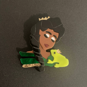 Black Princess And Frog Button 3D Acrylic Pin | Natural Hair Black Queen Clip | Black Girl Magic Brooch
