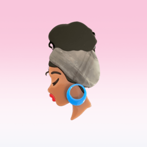 Cameo Black Woman Afro Button Acrylic Pin | Natural Hair Grey Turban Black Queen Clip | Black Girl Magic Brooch