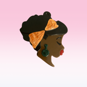 Cameo Black Woman Orange Bow Afro Acrylic Pin | Natural Hair Turban Black Queen Button Clip | HBCU Brooch Grad Gift