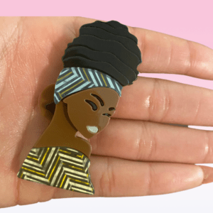 Tribal African Natural Hair Acrylic Pin | Black Queen Button Clip Brooch