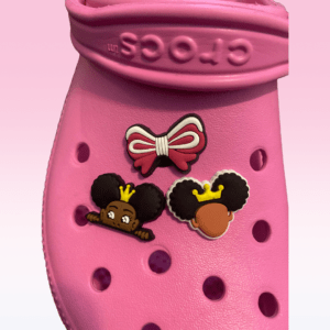 Black Girl Afro Puff Pigtail Princess Croc Charm Collection | Croc Shoe Clip For Moms and Daughters | Pink Bow