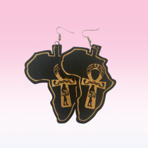 Black Motherland Ankh Wooden Symbolic Egyptian Cross Hieroglyphic Dangle Drop African Earrings
