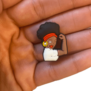 Strong Black Woman Flexing and Winking Shoe Charm | Natural Hair African Afro Croc Shoe Clip