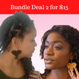 Large Wooden Elephant Dangle Earrings Bundle Deal | Brown and Black Elephant Earrings