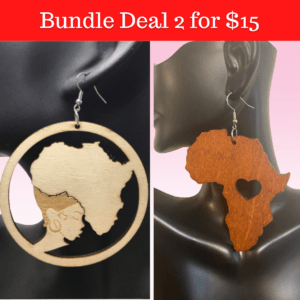 Motherland Earrings Bundle Deal | Heart Africa Map Large Wooden Black Woman Afro Dangle Earrings