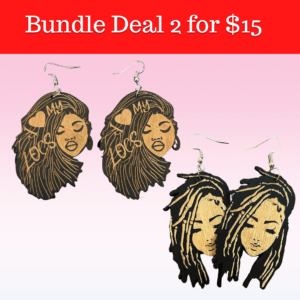 I Love My Locs Dreadlock Wooden Natural Hair Earrings Bundle | Locd Dreads Dangle Black Girl Symbolic Ethnic African Sista Jewelry