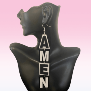 Amen Large Inscription Christian Dangle Earrings | Lightweight Long Black and White Acrylic Statement Drop Earrings