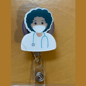 Black Woman Nurse Doctor With Stethoscope Health Care Worker ID Badge | Cute Retractable Badge Holder For Students Dentist | Afro Nurse Gift