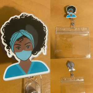 Black Woman Nurse Doctor Health Care Worker ID Badge | Cute Retractable Badge Holder For Students Dentist | Afro Nurse Gift