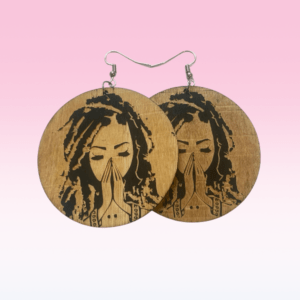 Praying Sista Dreadlock Wooden Natural Hair Meditation Earrings | Long Dreads Dangle Black Girl Symbolic Ethnic African Sista Jewelry