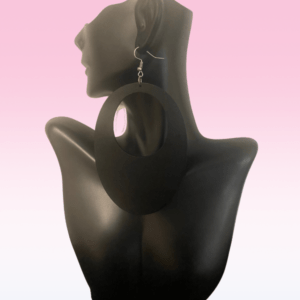 Giant 4" African Oval Circle Dangle Drop Afrocentric Wooden Big Black Earrings | Natural Hair Large Tribal Statement Earrings