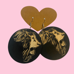 Lion Queen Black Wooden Leo Dangle Earrings