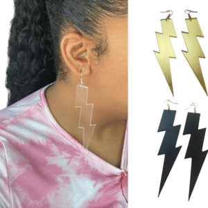 Lightning Bolt Mirror Dangle Earrings | Clear Black Gold Large Thunderbolt Thunder Acrylic Long Storm Statement Earrings