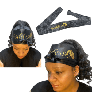 Goddess Edge Layer Satin Black Hair Scarf Large Silky Hair Wrap Turban Headband For Wrapping Natural Hair and Laying Edges Baby Hairs